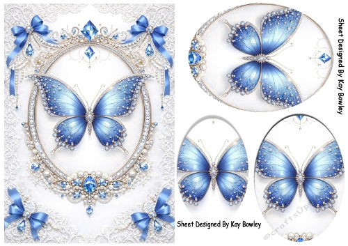 Pretty Blue Butterfly With Jewels A5 With Oval Pyramids