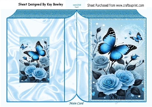 Pretty Big Blue Roses With Butterflies A5 Folded Book