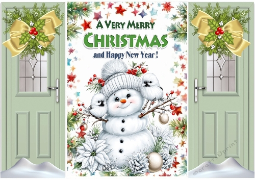 Christmas Gatefold With A Lovely Snowman Green Doors (ONE)