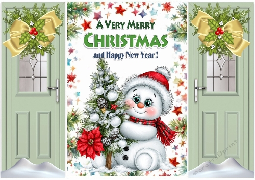 Christmas Gatefold With Snowman With Tree Green Doors (TWO)