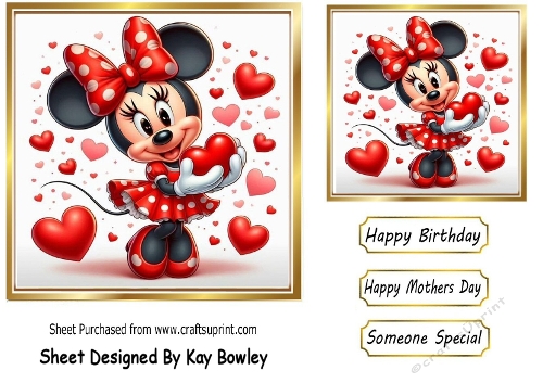 Lovely Minnie Mouse With Hearts 7x7