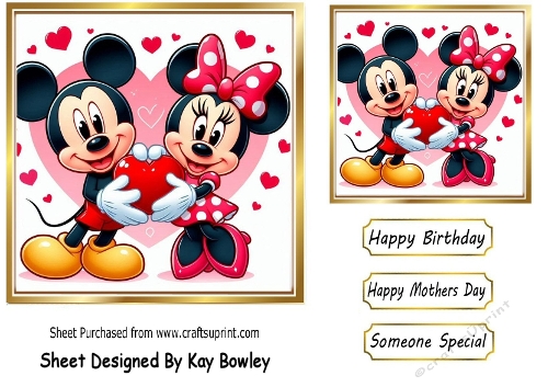 Lovely Minnie And Mickey Mouse With Hearts 7x7