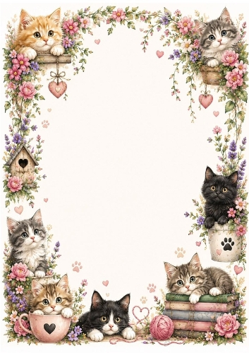 Cute Kittens With Flowers A4 Frame