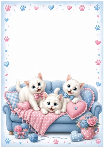 Cute White Kittens On A Sofa A4 Frame