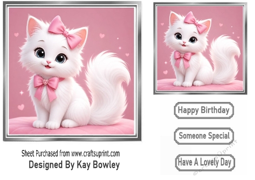 Cute Kitty With Pink Bow  7x7 Card Front