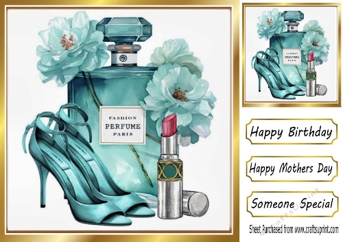 Lovely Turq Flowers With Ladies Accessories 8x8