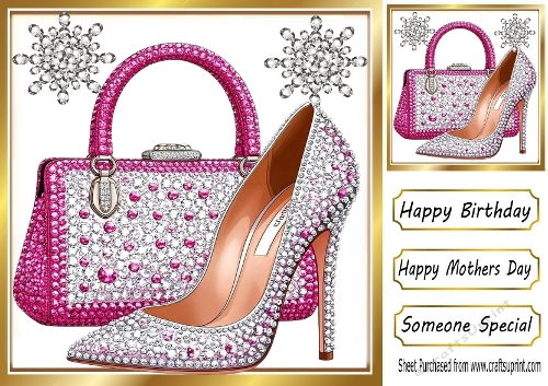 Lovely Pink Sparkle Shoes & Handbag 8x8