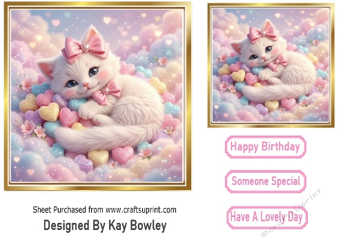 Lovely  Kitten Rainbow Hearts Hearts 7x7