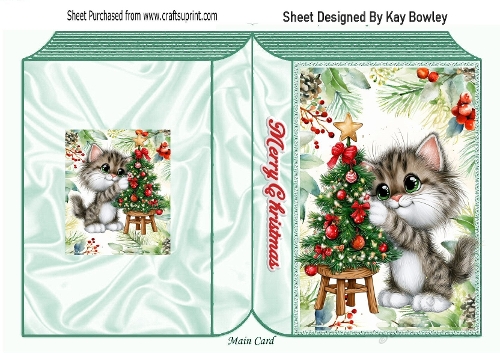 Christmas Folded Book With Kitty & Tree  (FOUR)
