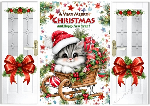 Cute Christmas Kitten On A Sledge Gatefold (THREE),