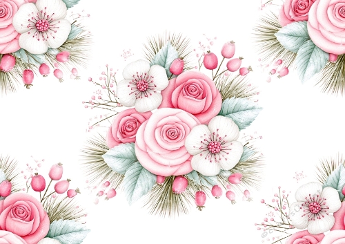 Pretty Christmas Pink Roses  Backing Paper (BIG)