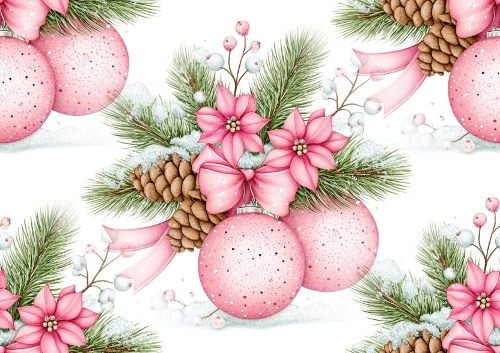 Pretty Christmas Pink Baubles  Backing Paper (BIG)