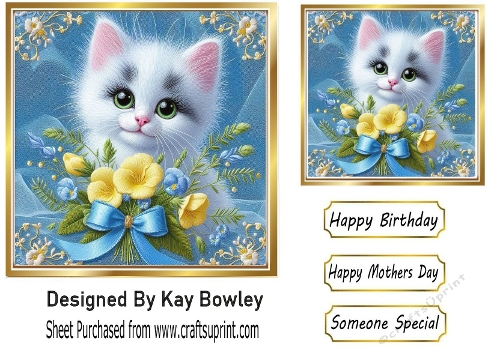 Cute White Kitten With Green Eyes 7x7 (ONE)