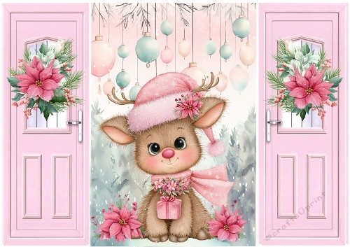Lovely Pink Christmas Gatefold With Deer (ONE)