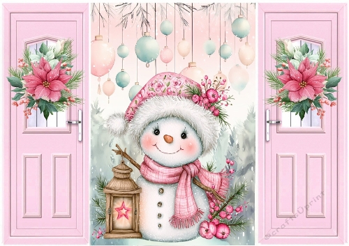 Lovely Pink Christmas Gatefold With Snowman & Lantern (THREE)