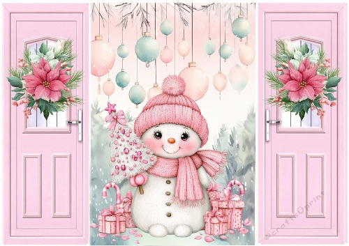 Lovely Pink Christmas Gatefold With Snowman & Presents (FOUR)