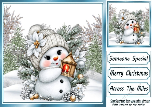 Cute Snowman In The Snow With Lantern 8x8  (ONE)