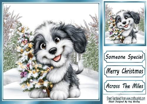 Cute  Puppy In The Snow With Tree 8x8  (THREE)