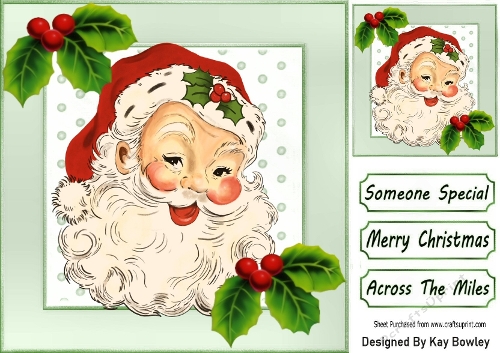 Lovely Jolly Santa With Holly 8X8 (THREE)