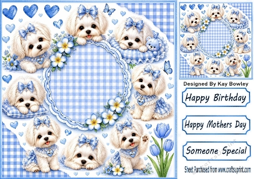 Cute Westies In Blue Gingham & Bows 8x8 Frame (ONE)