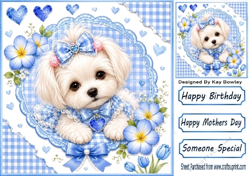 Cute Westie In Blue Gingham & Bows 8x8 Frame (TWO)