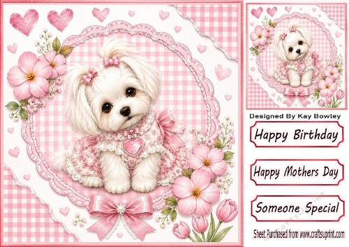 Cute Westie In Pink Gingham & Bows 8x8 Frame 