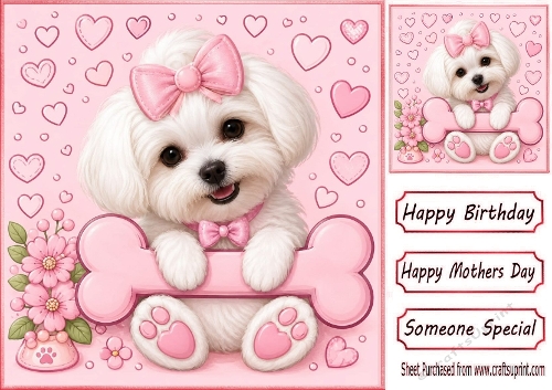 Cute Westie In Pink Bow With A Bone 8x8 Frame