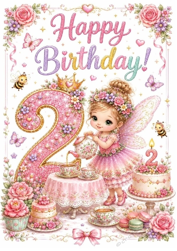 Lovely A4 Card, For A Little Girl Aged Two