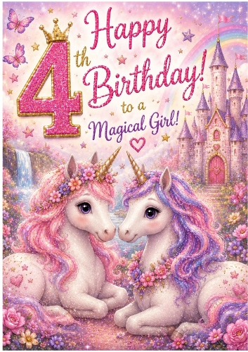Lovely A4 Card, For A Little Girl Aged Four