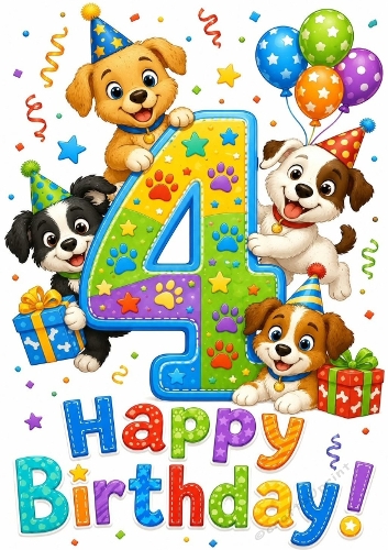 Lovely A4 Birthday Card For Little Boy AGED FOUR