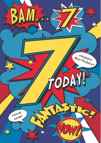 Lovely A4 Birthday Card With Speech Bubbles (AGED SEVEN)