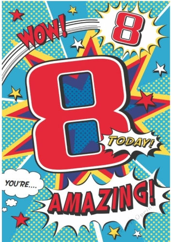 Lovely A4 Birthday Card With Speech Bubbles (AGED EIGHT)