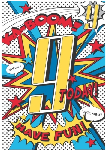 Lovely A4 Birthday Card With Speech Bubbles (AGED NINE)
