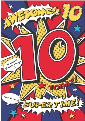 Lovely A4 Birthday Card With Speech Bubbles (AGED TEN)