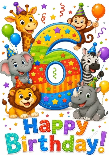Lovely A4 Birthday Card Animals For Little Boy AGED SIX