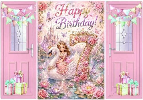 Lovely Birthday Card, Pink Swan Gatefold For A Little Girl Aged SEVEN