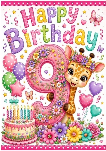 Lovely A4 Card, For A Little Girl A Giraffe Aged NINE