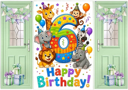 Lovely Birthday , Green Gatefold For A  Boy Zoo Animals AGED SIX