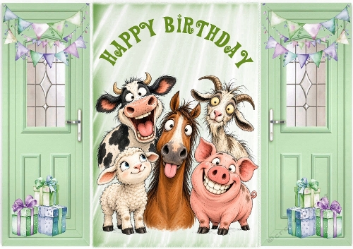 Funny Farm Animals Gatefold For Birthday