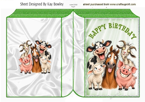 Funny Farm Animals Green Folded Book For Birthday