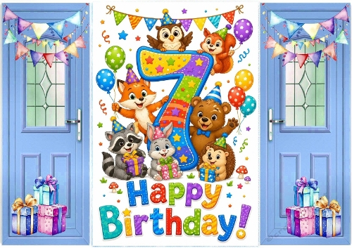 Lovely Birthday Card , Blue Gatefold For A  Boy Zoo Animals AGED SEVEN