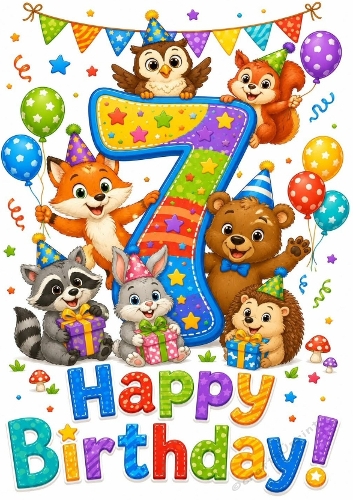 Lovely A4 Card, For A Little Boy Animals Aged SEVEN