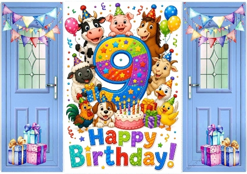 Lovely Birthday Card , Blue Gatefold For A  Boy Animals AGED NINE