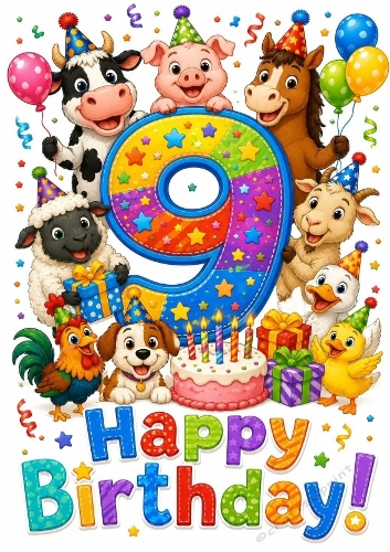 Lovely A4 Card, For A Little Boy Animals Aged NINE