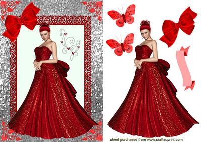 Beautiful Lady in Red Gown with Butterflies