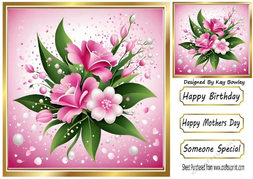 Pretty Pink Floral Design 8x8 Card Front