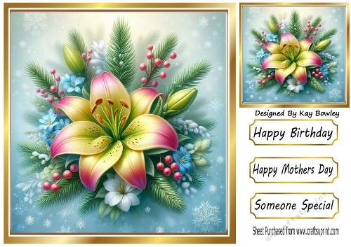 Pretty Single Lily With Rainbow Colours 8x8 Card