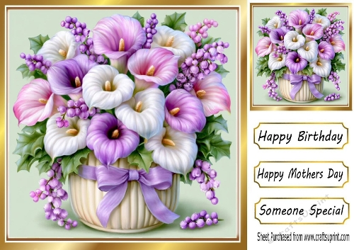 Pretty Flowers Pink & Lilac In A Plant Pot 8x8 Card