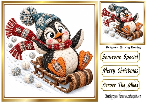 Lovely Christmas Penguin On A Ski 8x8 Card
