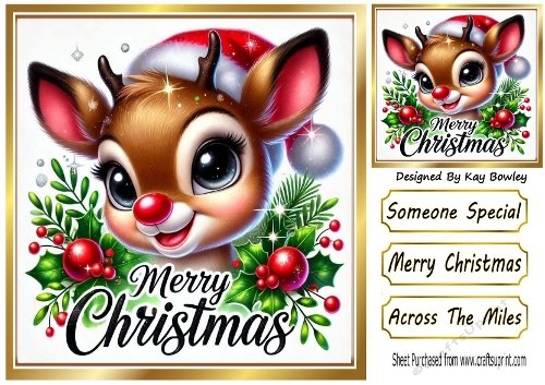 Lovely Christmas Rudolph 8x8 Card